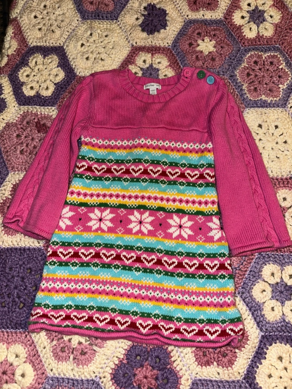 GAP Pink Knit Dress with Multicolor Fair Isle Pattern